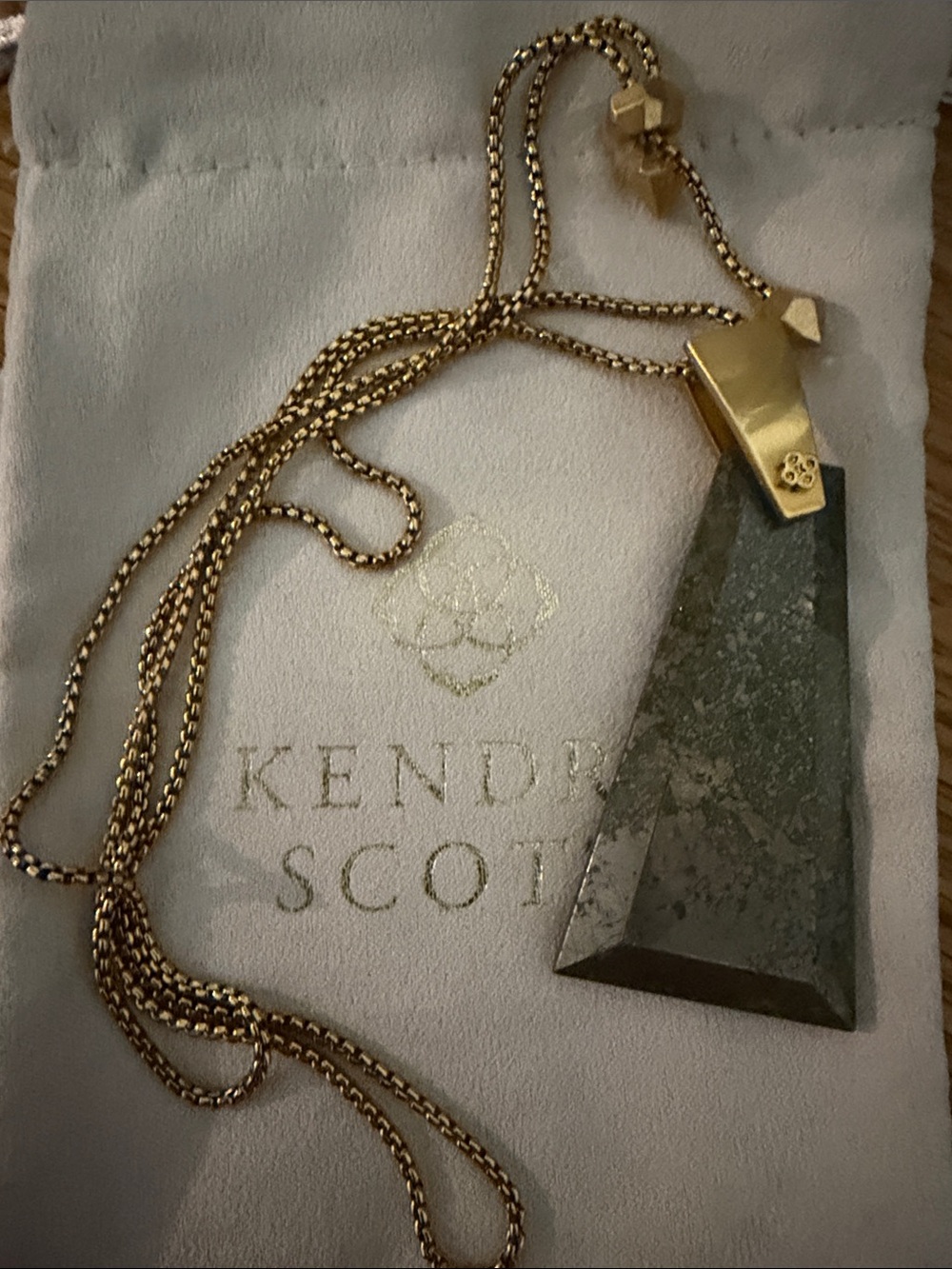 Kendra Scott Gold Chain Necklace with Green Stone Pendant